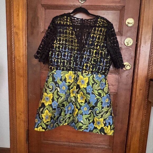 ASOS PREMIUM Lace Top Jacquard Mini Skater Dress - Multi / US 14 - Picture 3 of 9